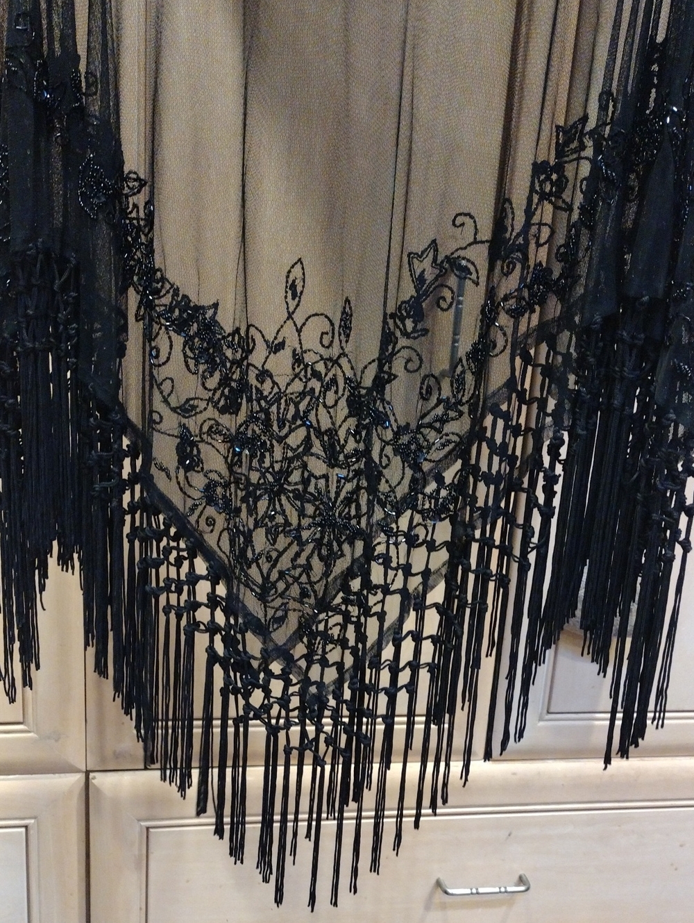 Vtg Gothic Sheer Embroidered Glass Beads Sequins & Fringe Stevie Nicks Poncho - Picture 14 of 16
